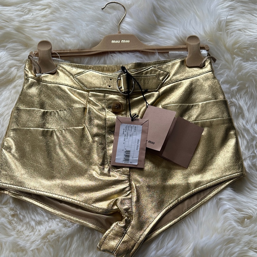 Miu Miu Metallic Gold High Waist Shorts